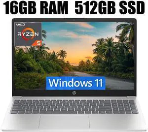HP 15.6 Laptop, 15.6" FHD (1920 x 1080) Display, AMD Ryzen 5 7520U 4-Core Processor, AMD Radeon Graphics, Wi-Fi 6, Bluetooth 5.3, HD Camera, 16GB DDR4  512GB PCIe SSD, Windows 11