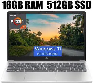HP 15.6 Laptop, 15.6" FHD (1920 x 1080) Display, AMD Ryzen 5 7520U 4-Core Processor, AMD Radeon Graphics, Wi-Fi 6, Bluetooth 5.3, HD Camera, 16GB DDR4  512GB PCIe SSD, Windows 11