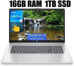 HP 17 Laptop, 17.3" HD+ Touchscreen, Intel Pentium Silver N5030 4 cores Processor, Intel UHD Graphics, 802.11AC WiFi, Bluetooth 5.0, 16GB DDR4  1TB PCIe SSD, Windows 11 Pro