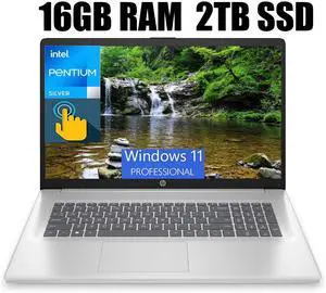 HP 17 Laptop, 17.3" HD+ Touchscreen, Intel Pentium Silver N5030 4 cores Processor, Intel UHD Graphics, 802.11AC WiFi, Bluetooth 5.0, 16GB DDR4  2TB PCIe SSD, Windows 11 Pro