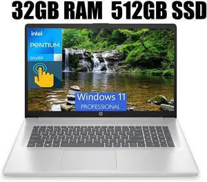 HP 17 Laptop, 17.3" HD+ Touchscreen, Intel Pentium Silver N5030 4 cores Processor, Intel UHD Graphics, 802.11AC WiFi, Bluetooth 5.0, 32GB DDR4  512GB PCIe SSD, Windows 11 Pro
