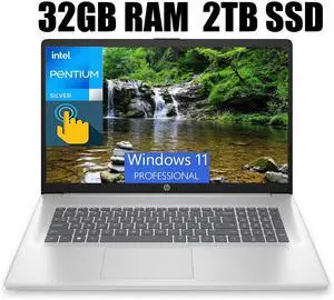 HP 17 Laptop, 17.3" HD+ Touchscreen, Intel Pentium Silver N5030 4 cores Processor, Intel UHD Graphics, 802.11AC WiFi, Bluetooth 5.0, 32GB DDR4  2TB PCIe SSD, Windows 11 Pro