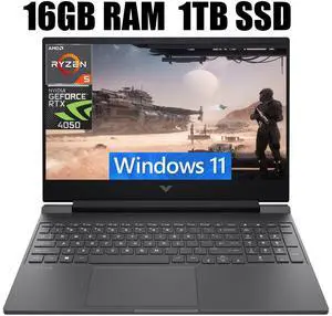 HP Victus 15 Gaming Laptop, 15.6" FHD 144Hz Display, AMD Ryzen 5 8645HS 6-core Processor, NVIDIA GeForce RTX 4050 6 GB GDDR6, Backlit Keyboard, Wi-Fi 6, 16GB DDR5  1TB PCIe SSD, Windows 11