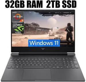 HP Victus 15 Gaming Laptop, 15.6" FHD 144Hz Display, AMD Ryzen 5 8645HS 6-core Processor, NVIDIA GeForce RTX 4050 6 GB GDDR6, Backlit Keyboard, Wi-Fi 6, 32GB DDR5  2TB PCIe SSD, Windows 11