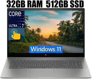 HP Envy 17 Laptop, 17.3" FHD (1920 x 1080) Touchscreeen, Intel Core Ultra 7 155H 16 Cores Processor, Intel Arc Graphics, Backlit Keyboard, Wi-Fi 7, 32GB DDR4  512GB PCIe SSD, Windows 11