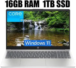 HP 15 Laptop, 15.6" FHD (1920 x 1080) Display, Intel Core i3-N305 8 Cores Processor, Intel UHD Graphics, Wi-Fi 6 and Bluetooth 5.3, Fingerprint, 16GB DDR4  1TB PCIe SSD, Windows 11