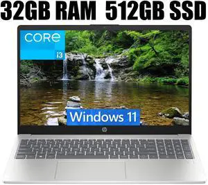 HP 15 Laptop, 15.6" FHD (1920 x 1080) Display, Intel Core i3-N305 8 Cores Processor, Intel UHD Graphics, Wi-Fi 6 and Bluetooth 5.3, Fingerprint, 32GB DDR4  512GB PCIe SSD, Windows 11