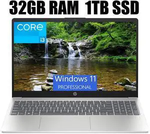 HP 15 Laptop, 15.6" FHD (1920 x 1080) Display, Intel Core i3-N305 8 Cores Processor, Intel UHD Graphics, Wi-Fi 6 and Bluetooth 5.3, Fingerprint, 32GB DDR4  1TB PCIe SSD, Windows 11 Pro