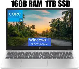 HP 15 Laptop, 15.6" FHD (1920 x 1080) Display, Intel Core i5-1235U 10 Cores Processor, Intel Iris Xe Graphics, Bluetooth, HDMI, WiFi 5, 16GB DDR4  1TB PCIe SSD, Windows 11 Pro