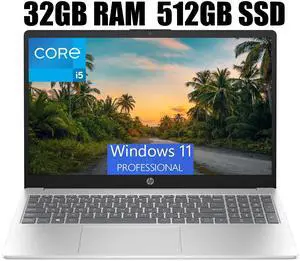 HP 15 Laptop, 15.6" FHD (1920 x 1080) Display, Intel Core i5-1235U 10 Cores Processor, Intel Iris Xe Graphics, Bluetooth, HDMI, WiFi 5, 32GB DDR4  512GB PCIe SSD, Windows 11 Pro