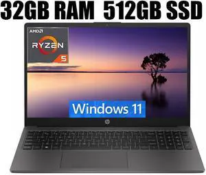 HP 255 G10 15 Business Laptop, 15.6" FHD Display, AMD Ryzen 5 7530U 6 Cores Processor, AMD Radeon Graphics, Webcam, HDMI, Wi-Fi 6, 32GB DDR4  512GB PCIe SSD, Windows 11