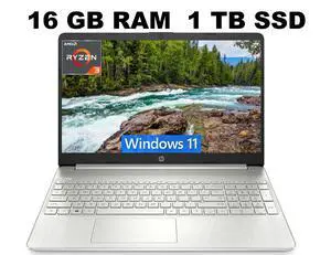 HP 15 Laptop, 15.6" HD (1366 x 768) Display, AMD Ryzen 3 5300U 4 Cores Processor, AMD Radeon Graphics, 16GB DDR4  1TB PCIe SSD, Webcam, HDMI, Wi-Fi, Windows 11