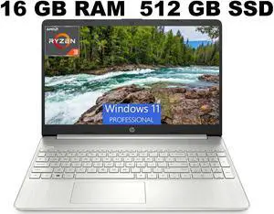 HP 15 Laptop, 15.6" HD (1366 x 768) Display, AMD Ryzen 3 5300U 4 Cores Processor, AMD Radeon Graphics, 16GB DDR4  512GB PCIe SSD, Webcam, HDMI, Wi-Fi, Windows 11 Pro