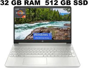 HP 15 Laptop, 15.6" HD (1366 x 768) Display, AMD Ryzen 3 5300U 4 Cores Processor, AMD Radeon Graphics, 32GB DDR4  512GB PCIe SSD, Webcam, HDMI, Wi-Fi, Windows 11 Pro