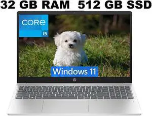 HP 15 Laptop, 15.6" FHD (1920 x 1080) Display, 11th Gen Intel Core i5-1135G7 4 cores Processor, Intel Iris Xe Graphics, 32GB DDR4  512GB PCIe SSD, Bluetooth, HDMI, Windows 11