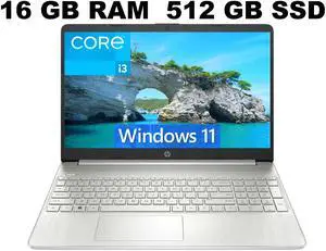 HP 15 Laptop, 15.6" Full HD (1920 x 1080) Display, Intel Core i3-1115G4 2 Cores Processor, Intel UHD Graphics, 16GB DDR4  512GB PCIe SSD, WiFi, Bluetooth 4.2, Webcam, Windows 11