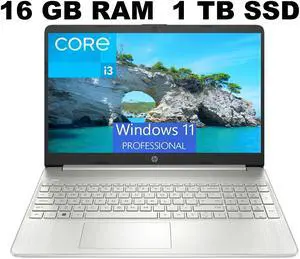 HP 15 Laptop, 15.6" Full HD (1920 x 1080) Display, Intel Core i3-1115G4 2 Cores Processor, Intel UHD Graphics, 16GB DDR4  1TB PCIe SSD, WiFi, Bluetooth 4.2, Webcam, Windows 11 Pro