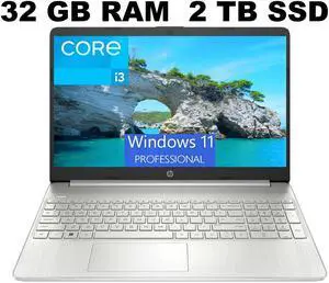 HP 15 Laptop, 15.6" Full HD (1920 x 1080) Display, Intel Core i3-1115G4 2 Cores Processor, Intel UHD Graphics, 32GB DDR4  2TB PCIe SSD, WiFi, Bluetooth 4.2, Webcam, Windows 11 Pro