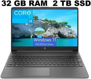 HP 15 Laptop, 15.6" FHD (1920 x 1080) Display, Intel Core i3-1215U 6 cores Processor, Intel UHD Graphics, 32GB DDR4  2TB PCIe SSD, Wi-Fi 6 + Bluetooth. 5.1, Windows 11 Pro ,Office 2024 License