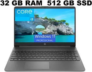 HP 15 Laptop, 15.6" FHD (1920 x 1080) Display, Intel Core i3-1215U 6 cores Processor, Intel UHD Graphics, 32GB DDR4  512GB PCIe SSD, Wi-Fi 6 + Bluetooth. 5.1, Windows 11 Pro ,Office 2024 License