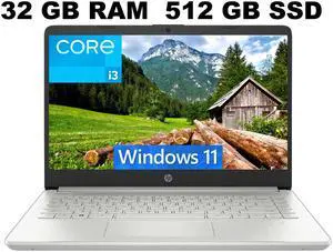 HP 14 Laptop, 14" Full HD (1920 x 1080) Display, Intel Core i3-1115G4 Dual-Core Processor, Intel UHD Graphics, 32GB DDR4  512GB PCIe SSD, Webcam, WiFi, Bluetooth, Windows 11 ,Office 2024 License