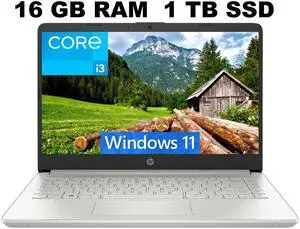 HP 14 Laptop, 14" Full HD (1920 x 1080) Display, Intel Core i3-1115G4 Dual-Core Processor, Intel UHD Graphics, 16GB DDR4  1TB PCIe SSD, Webcam, WiFi, Bluetooth, Windows 11 ,Office 2024 License