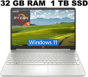 HP 15 Laptop, 15.6 HD (1366 x 768) Display, AMD Ryzen 7 5700U 8 cores Processor, AMD Radeon Graphics, 32GB DDR4  1TB PCIe SSD, Full-Size Keyboard, Wi-Fi 6, Windows 11 ,Office 2024 License