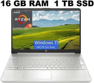 HP 15 Laptop, 15.6 HD (1366 x 768) Display, AMD Ryzen 7 5700U 8 cores Processor, AMD Radeon Graphics, 16GB DDR4  1TB PCIe SSD, Full-Size Keyboard, Wi-Fi 6, Windows 11 Pro ,Office 2024 License
