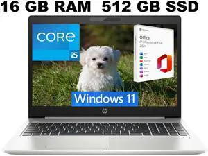 HP ProBook 450 G8 15 Laptop, 15.6" FHD (1920 x 1080) Display, Intel Core i5-1135G7 4 Cores Processor, Intel Iris Xe Graphics, 16GB DDR4  512GB PCIe SSD, Webcam, Wi-Fi, Windows 11 ,Office 2024 License