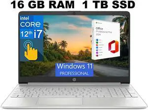 HP 15 Laptop, 15.6" Full HD Touchscreen, Intel Core i7-1255U 10 Cores Processor, Intel Iris Xe graphics, 16GB DDR4  1TB PCIe SSD, Wi-Fi 5 + and Bluetooth 4.2, Windows 11 Pro ,Office 2024 License