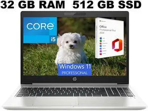 HP ProBook 450 G8 15 Laptop, 15.6" FHD Display, Intel Core i5-1135G7 4 Cores Processor, Intel Iris Xe Graphics, 32GB DDR4  512GB PCIe SSD, Webcam, Wi-Fi, Windows 11 Pro ,Office 2024 License