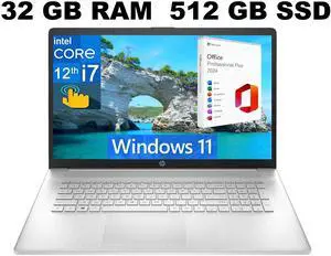 HP 17 Laptop, 17.3" HD+ Touchscreen, Intel Core i7-1255U 10 Cores Processor, Intel Iris Xe Graphics, 32GB DDR4  512GB PCIe SSD, Fingerprint Reader, Wi-Fi 6, Windows 11 ,Office 2024 License