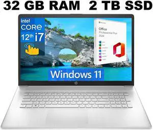 HP 17 Laptop, 17.3" HD+ Touchscreen, Intel Core i7-1255U 10 Cores Processor, Intel Iris Xe Graphics, 32GB DDR4  2TB PCIe SSD, Fingerprint Reader, Wi-Fi 6, Windows 11 ,Office 2024 License