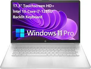 HP 17 Laptop, 17.3" HD+ Touchscreen, Intel Core i7-1255U 10 Cores Processor, Intel Iris Xe Graphics, 16GB DDR4  1TB PCIe SSD, Fingerprint Reader, Wi-Fi 6, Windows 11 Pro ,Office 2024 License