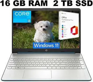 HP 15 Laptop, 15.6" HD Display, Intel Core i3-1115G4 2 Cores Processor, Intel UHD Graphics, 16GB DDR4  2TB PCIe SSD, Wi-Fi, SD Card Reader, HDMI, Webcam, Windows 11 Pro ,Office 2024 License