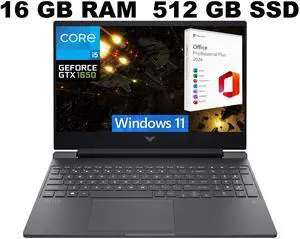 HP Victus 15 Gaming Laptop, 15.6" FHD 144Hz Display, Intel Core i5-12450H 8 Cores Processor, GeForce GTX 1650 4 GB GDDR5, 16GB DDR4  512GB PCIe SSD, Backlit KB, Windows 11 ,Office 2024 License