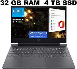HP Victus 15 Gaming Laptop, 15.6" FHD 144Hz Display, Intel Core i5-12450H 8 Cores Processor, GeForce GTX 1650 4 GB GDDR5, 32GB DDR4  4TB PCIe SSD, Backlit KB, Windows 11 Pro ,Office 2024 License
