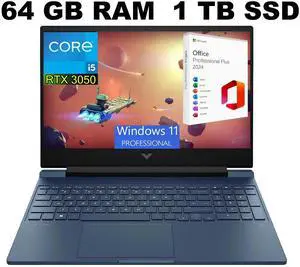 HP Victus 15 Gaming Laptop, 15.6" FHD 144Hz Display, Intel Core i5-13420H 8-Cores Processor, RTX 3050 6GB GDDR6 Graphics, 64GB DDR4  1TB PCIe SSD, Bluetooth 5.2, Windows 11 Pro ,Office 2024 License