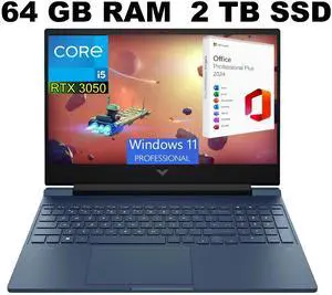 HP Victus 15 Gaming Laptop, 15.6" FHD 144Hz Display, Intel Core i5-13420H 8-Cores Processor, RTX 3050 6GB GDDR6 Graphics, 64GB DDR4  2TB PCIe SSD, Bluetooth 5.2, Windows 11 Pro ,Office 2024 License