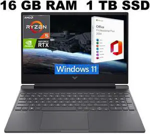 HP Victus 15 Gaming Laptop, 15.6" FHD 144Hz Display, AMD Ryzen 5 7535HS 6 cores Processor, RTX 2050 4GB GDDR6, 16GB DDR5  1TB PCIe SSD, Backlit Keyboard, Windows 11 ,Office 2024 License