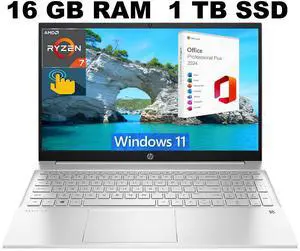 HP Pavilion 15 Laptop, 15.6" FHD Touchscreen, AMD Ryzen 7 5700U(8 Cores, Up to 4.3GHz) Processor, AMD Radeon Graphics, 16GB DDR4  1TB PCIe SSD, Backlit KB, WiFi 6, Windows 11 ,Office 2024 License