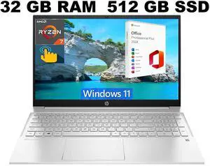 HP Pavilion 15 Laptop, 15.6" FHD Touchscreen, AMD Ryzen 7 5700U(8 Cores, Up to 4.3GHz) Processor, AMD Radeon Graphics, 32GB DDR4  512GB PCIe SSD, Backlit KB, WiFi 6, Windows 11 ,Office 2024 License