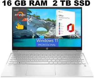 HP Pavilion 15 Laptop, 15.6" FHD Touchscreen, AMD Ryzen 7 5700U(8 Cores, Up to 4.3GHz) Processor, AMD Radeon Graphics, 16GB DDR4  2TB PCIe SSD, Backlit KB, WiFi 6, Windows 11 Pro ,Office 2024 License
