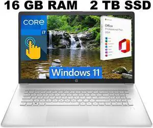 HP 17 Laptop, 17.3" HD+ Touchscreen, Intel Core i7-1355U 10 Cores Processor, Iris Xe Graphics, 16GB DDR4  2TB PCIe SSD, Fingerprint Reader, Backlit Keyboard, Windows 11 ,Office 2024 License