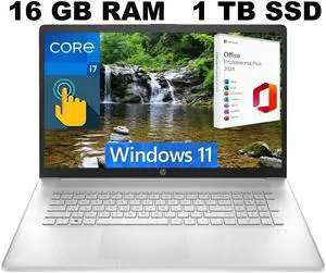 HP 17 Laptop, 17.3" HD+ Touchscreen, Intel Core i7-1355U 10 Cores Processor, Iris Xe Graphics, 16GB DDR4  1TB PCIe SSD, Fingerprint Reader, Backlit Keyboard, Windows 11 ,Office 2024 License