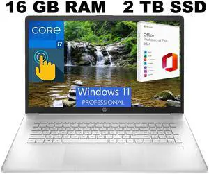 HP 17 Laptop, 17.3" HD+ Touchscreen, Intel Core i7-1355U 10 Cores Processor, Iris Xe Graphics, 16GB DDR4  2TB PCIe SSD, Fingerprint Reader, Backlit Keyboard, Windows 11 Pro ,Office 2024 License