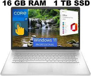 HP 17 Laptop, 17.3" HD+ Touchscreen, Intel Core i7-1355U 10 Cores Processor, Iris Xe Graphics, 16GB DDR4  1TB PCIe SSD, Fingerprint Reader, Backlit Keyboard, Windows 11 Pro ,Office 2024 License