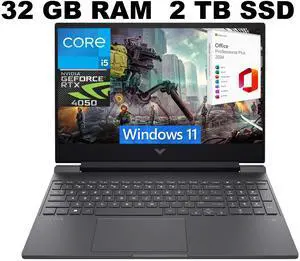 HP Victus 15 Gaming Laptop, 15.6" FHD 144Hz Display, Intel Core i5-13420H 8-core Processor, RTX 4050 6GB Graphic, 32GB DDR4  2TB PCIe SSD, Backlit Keyboard, Windows 11 ,Office 2024 License