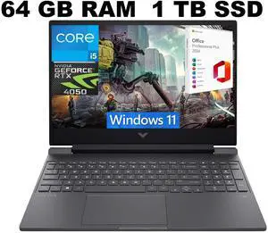 HP Victus 15 Gaming Laptop, 15.6" FHD 144Hz Display, Intel Core i5-13420H 8-core Processor, RTX 4050 6GB Graphic, 64GB DDR4  1TB PCIe SSD, Backlit Keyboard, Windows 11 ,Office 2024 License
