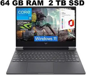 HP Victus 15 Gaming Laptop, 15.6" FHD 144Hz Display, Intel Core i5-13420H 8-core Processor, RTX 4050 6GB Graphic, 64GB DDR4 2TB PCIe SSD, Backlit Keyboard, Windows 11 ,Office 2024 License HP Victus 15 Gaming Laptop, 15.6" FHD 144Hz Display, Intel Core i5-13420H 8-core Processor, RTX 4050 6GB Graphic, 64GB DDR4 2TB PCIe SSD, Backlit Keyboard, Windows 11 ,Office 2024 License